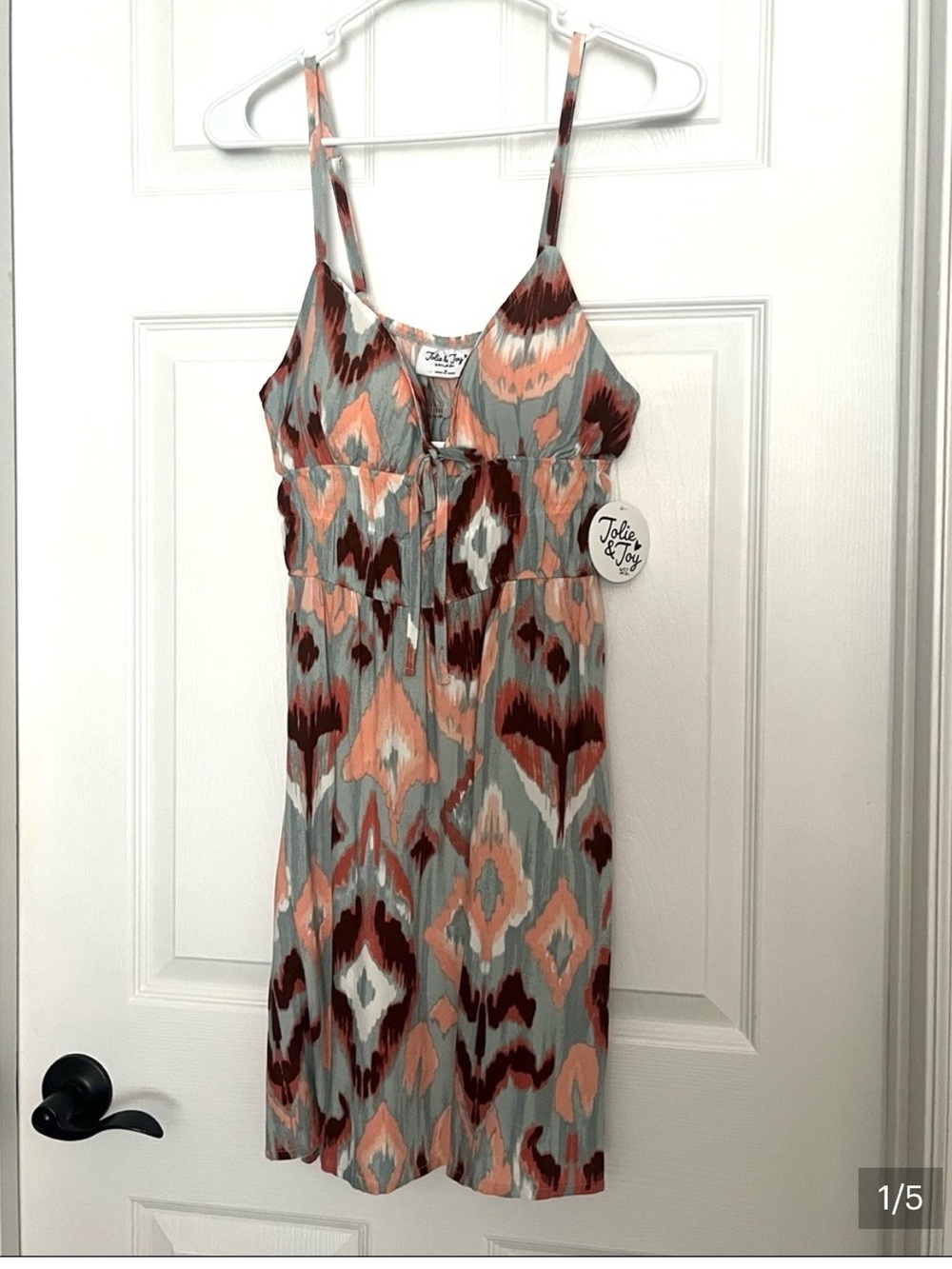 Jolie & Joy Printed Spaghetti Strap Dress - Teal, Coral, Brown